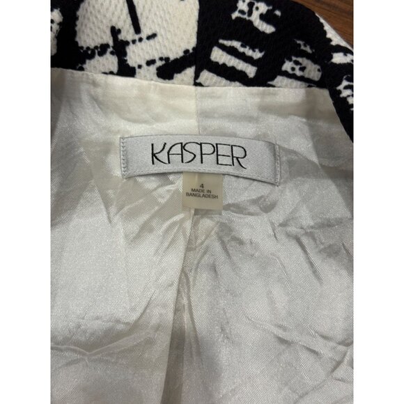 NEW Kasper Womens Size 4 Black White Elegant Party Chic Blazer Jacket 3/4 Sleeve - Picture 8 of 11